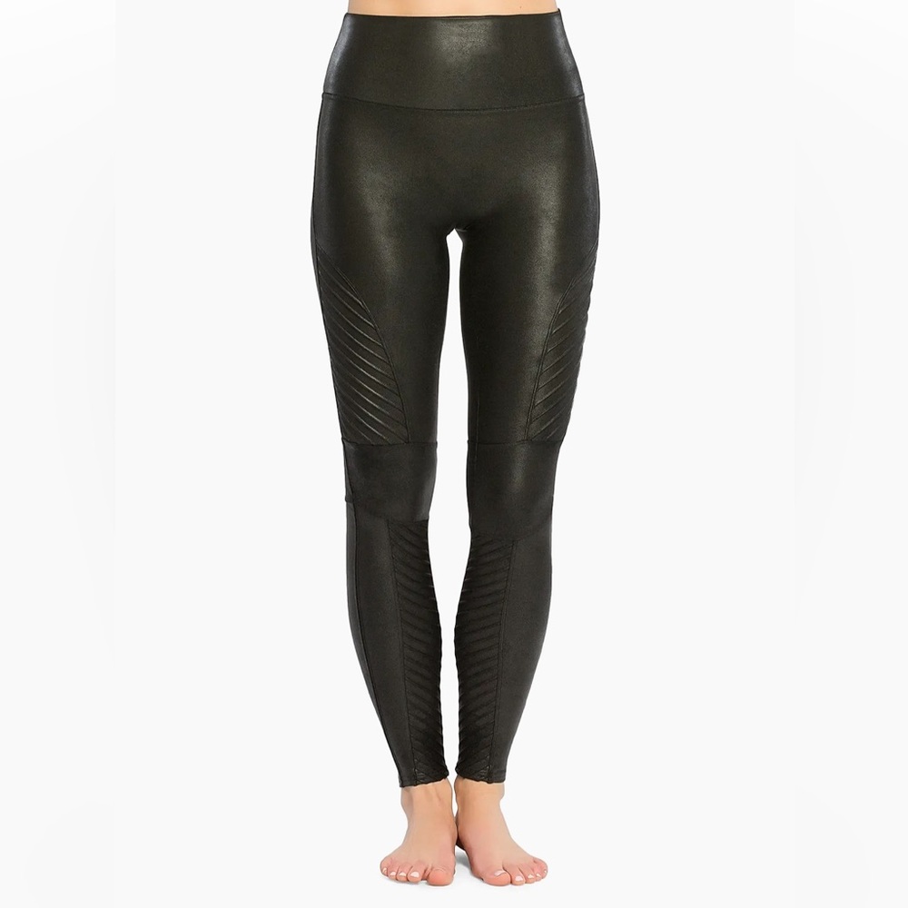 SPANX MOTO FAUX LEATHER LEGGINGS IN BLACK SIZE LARGE - Picture 6 of 16